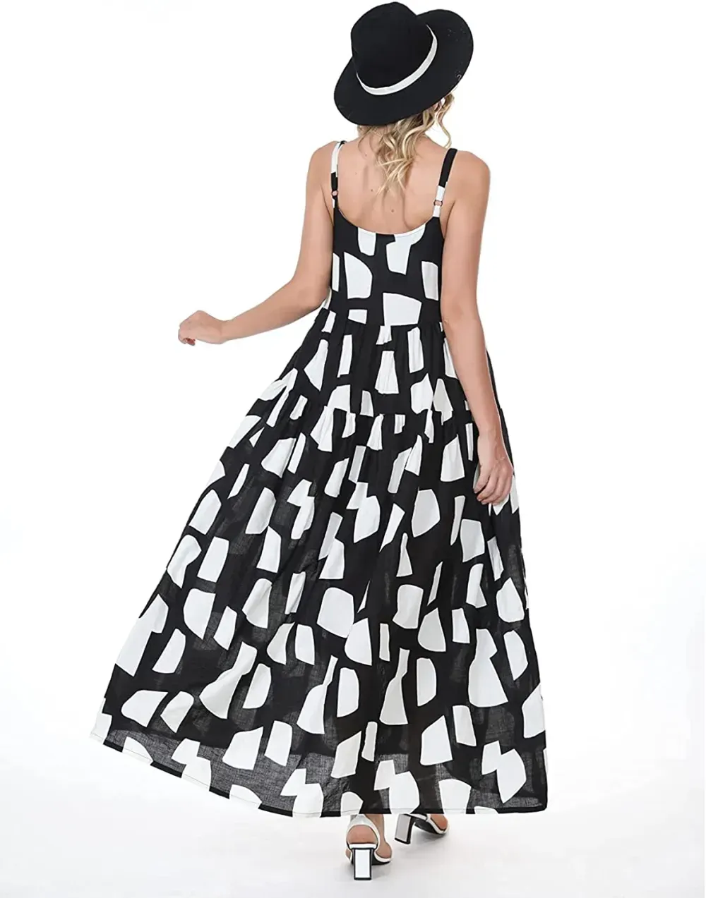 Summer Dresses for Women Casual Loose Bohemian Floral Dress with Pockets Spaghetti Strap Maxi Dress E75