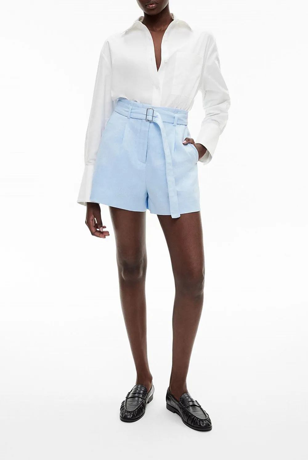 Ladies' Linen Waist-Cinching Short Pants