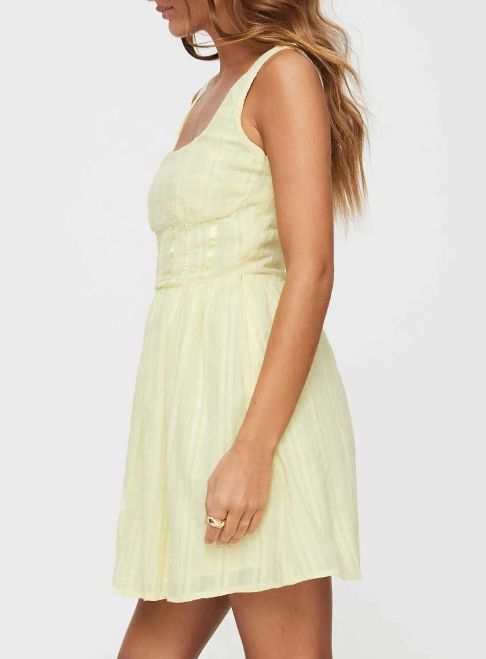 White Square Neck Smocked Mini Dress