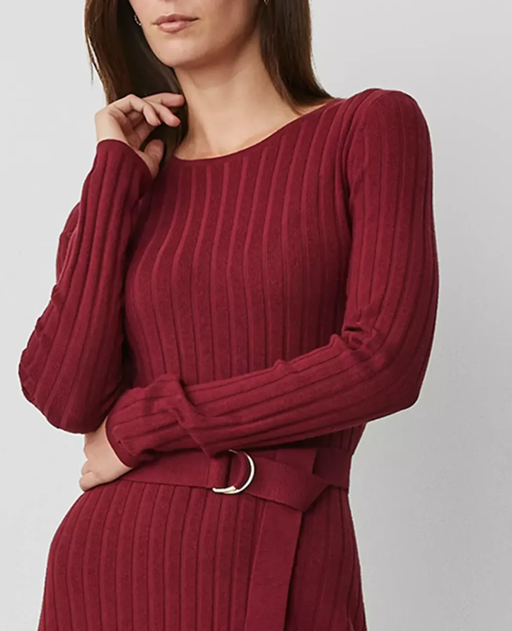 Belted Ribbed Sweater Dress