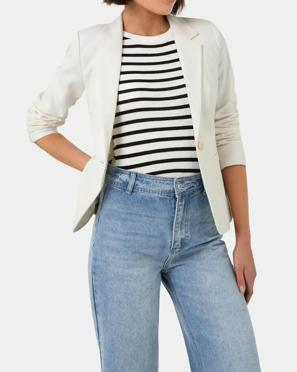 Tailored Fit With Shoulder Pads Jacket -Lvory