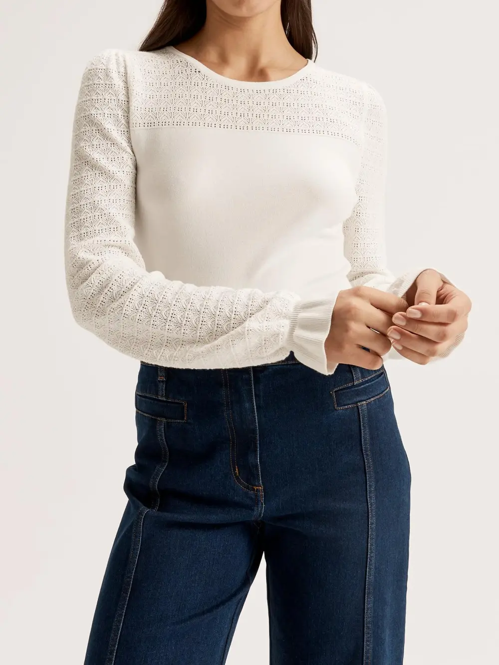 White Hollow Bell Sleeves Jumpers