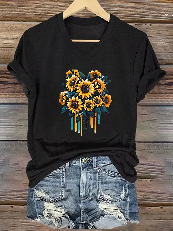Sunflower Pattern Short-Sleeve T-Shirts