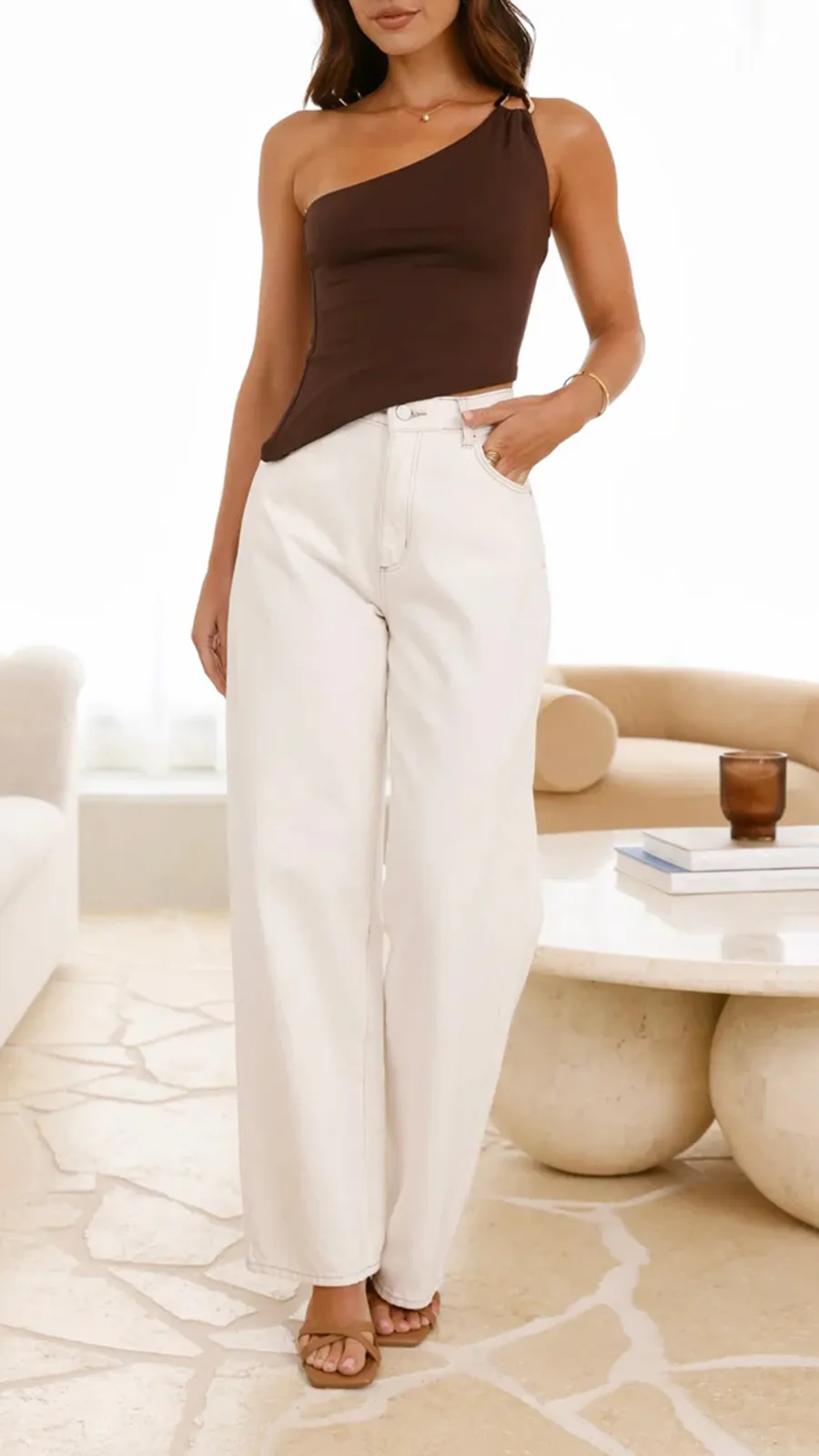 Simple Personality Oblique Collar Top