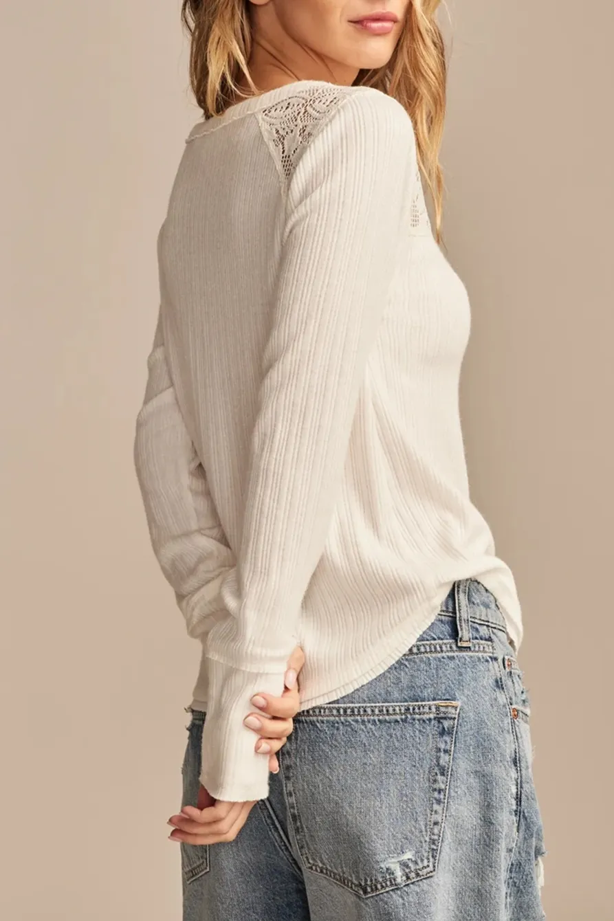 Whisper White Cloud Lace Mix Henley