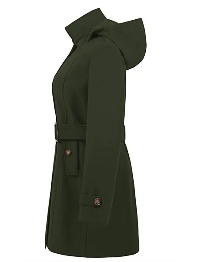 Women's Winter Coat Long Overcoat with Belt Fall Pea Coat wirh Hood Elegant Windproof Warm Trench Coat with Pockets Contemporary Casual Trendy Jacket Long Sleeve Black Army Green Camel
