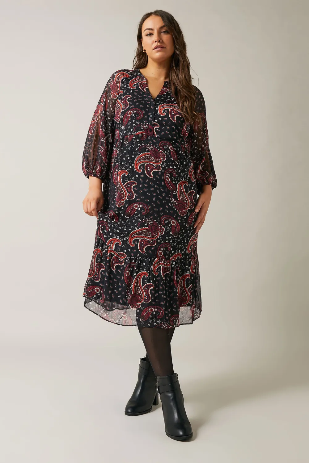 Evans Black & Red Paisley Smock Midi Dress