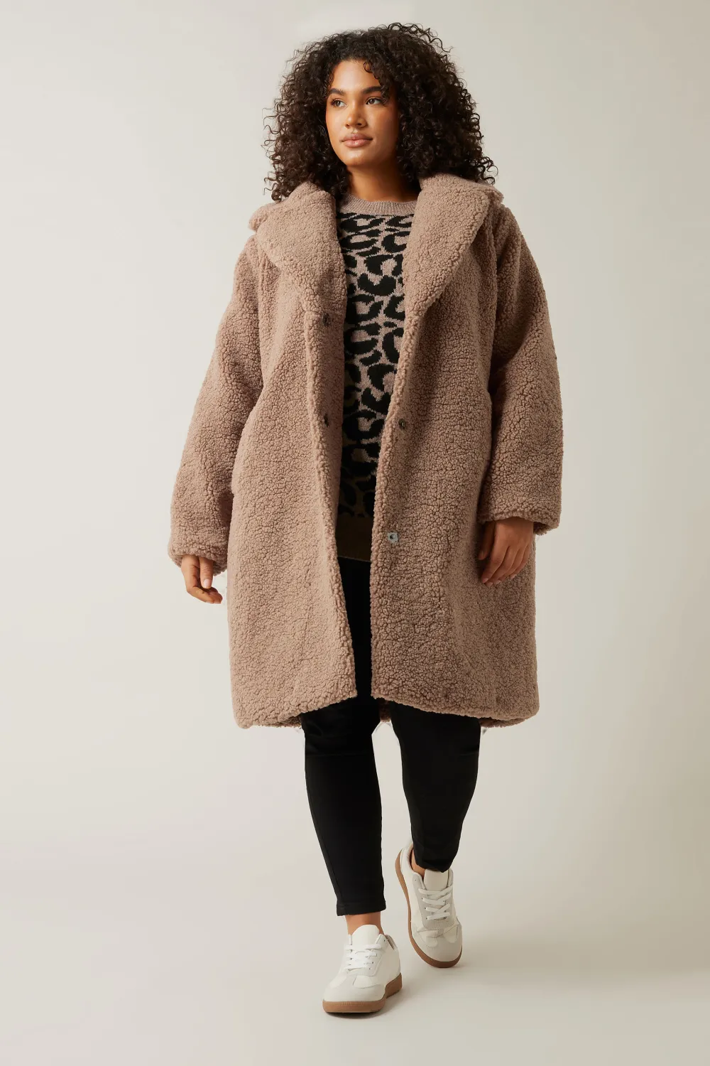 Evans Brown Teddy Shearling Midi Jacket