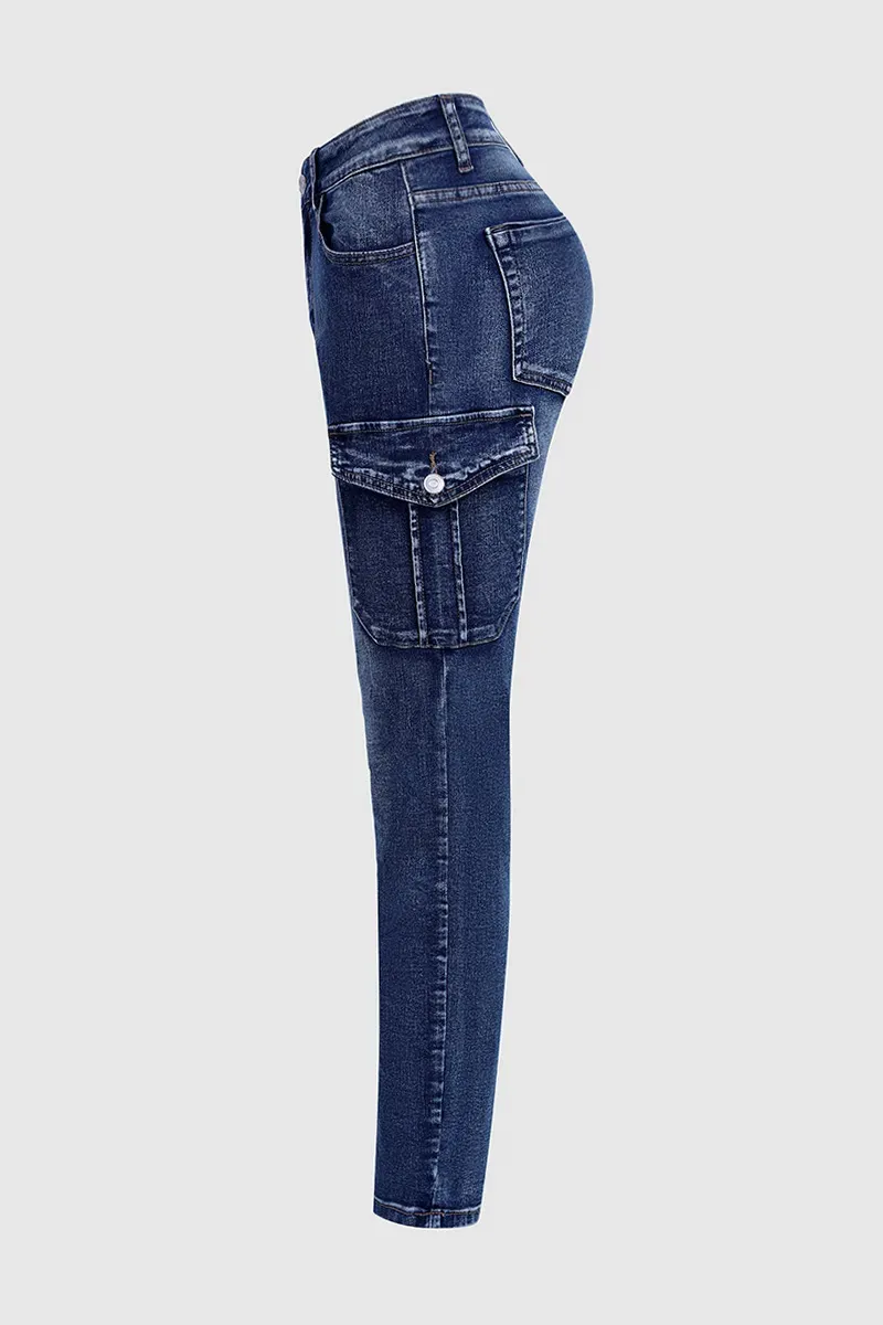 Flap Pocket Low Waist Skinny Cargo Jeans