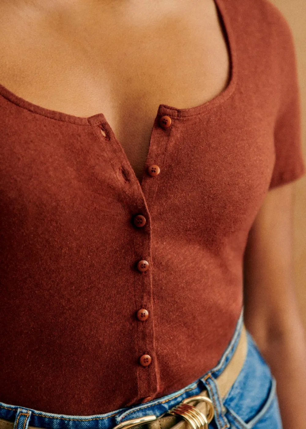 Solid Color Round Neck Cotton And Linen T-Shirt Short Sleeves