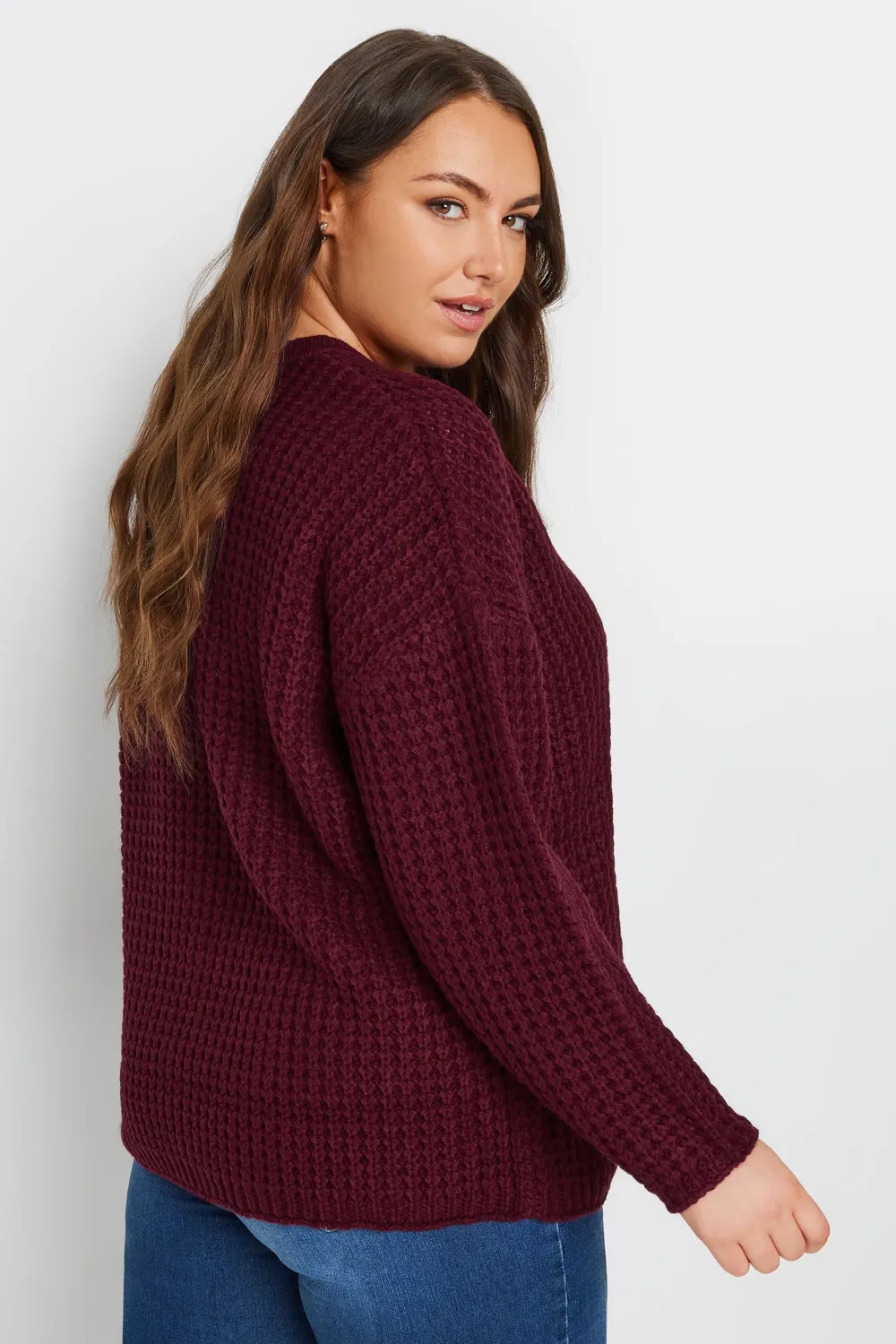 YOURS Curve Stone Brown Waffle Knit Jumper