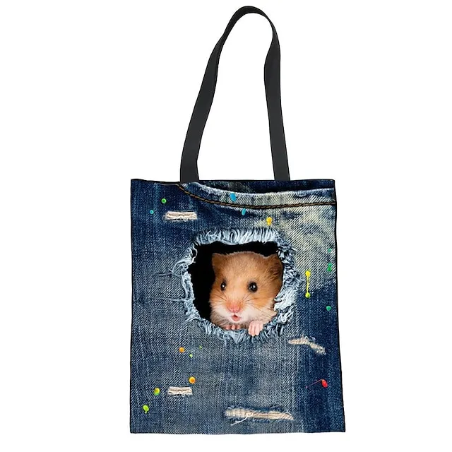 Women's Tote Shoulder Bag Canvas Tote Bag Polyester Shopping Holiday Print Large Capacity Foldable Lightweight Cat C3303Z22 CA4914Z22 CA4912Z22