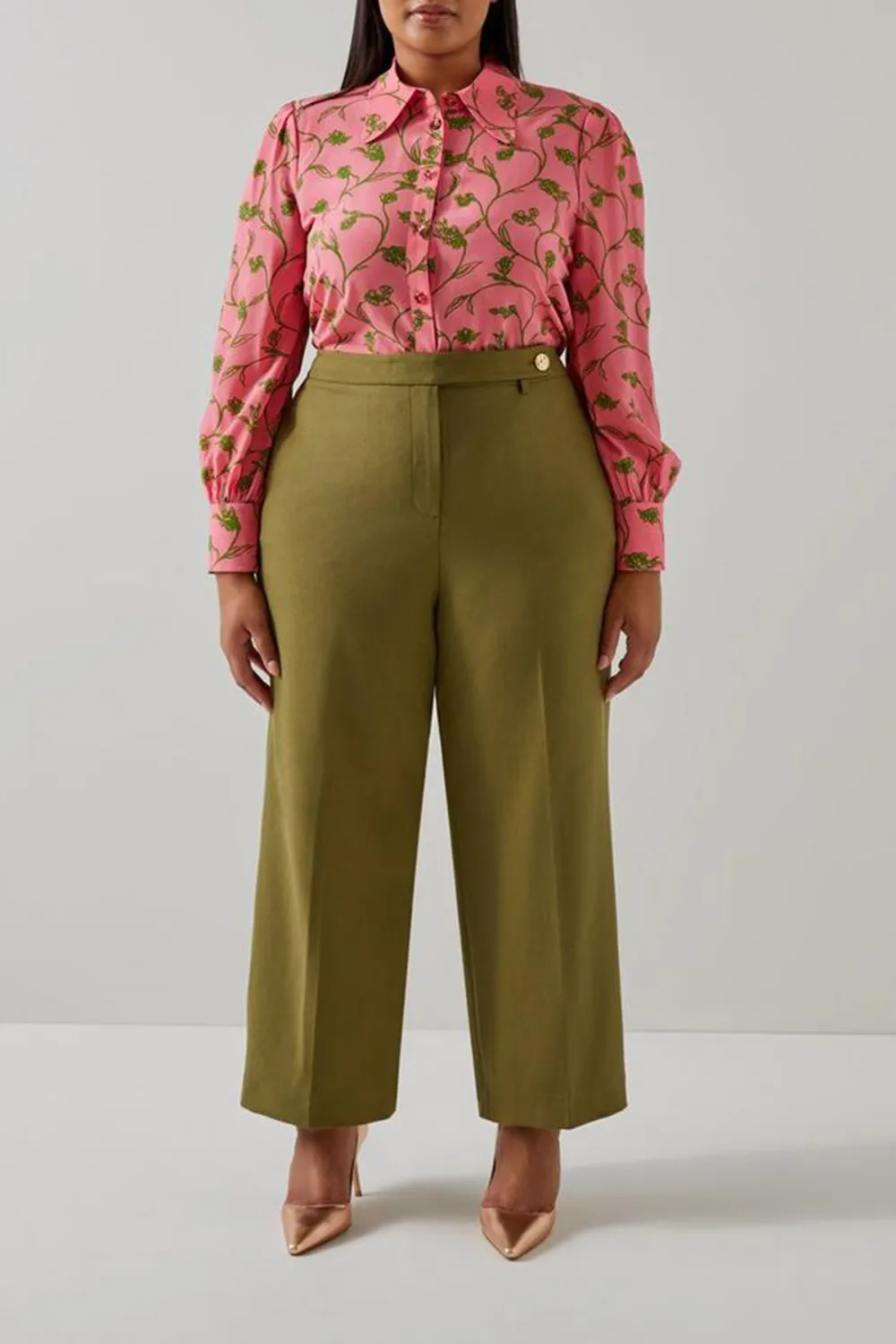 Pink Floral Print Long Sleeve Button Down Blouse