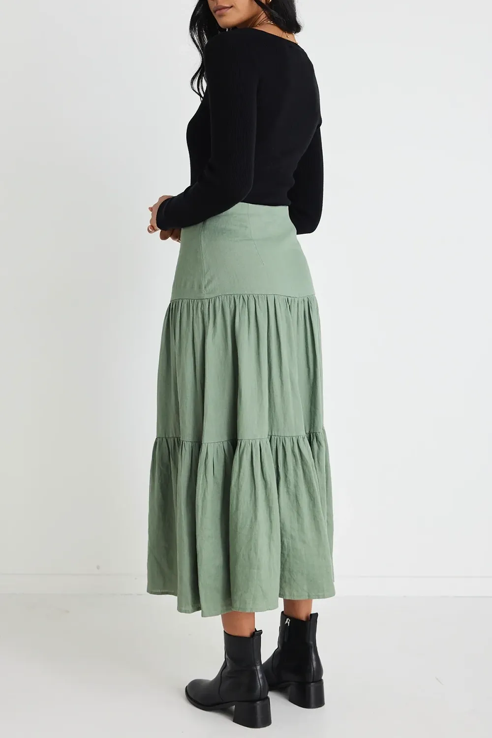 Light Green Tiered Midi Skirt