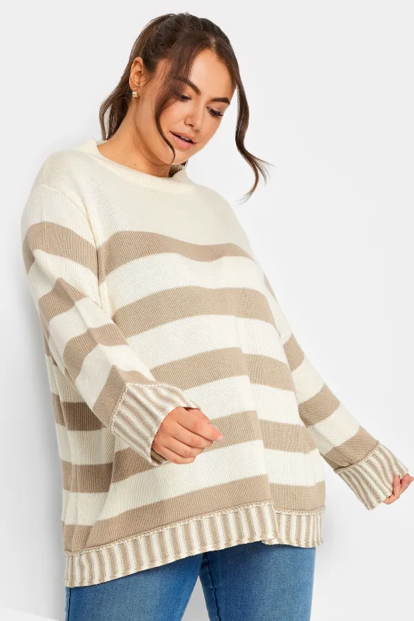 YOURS Curve Cream & Beige Stripe Jumper