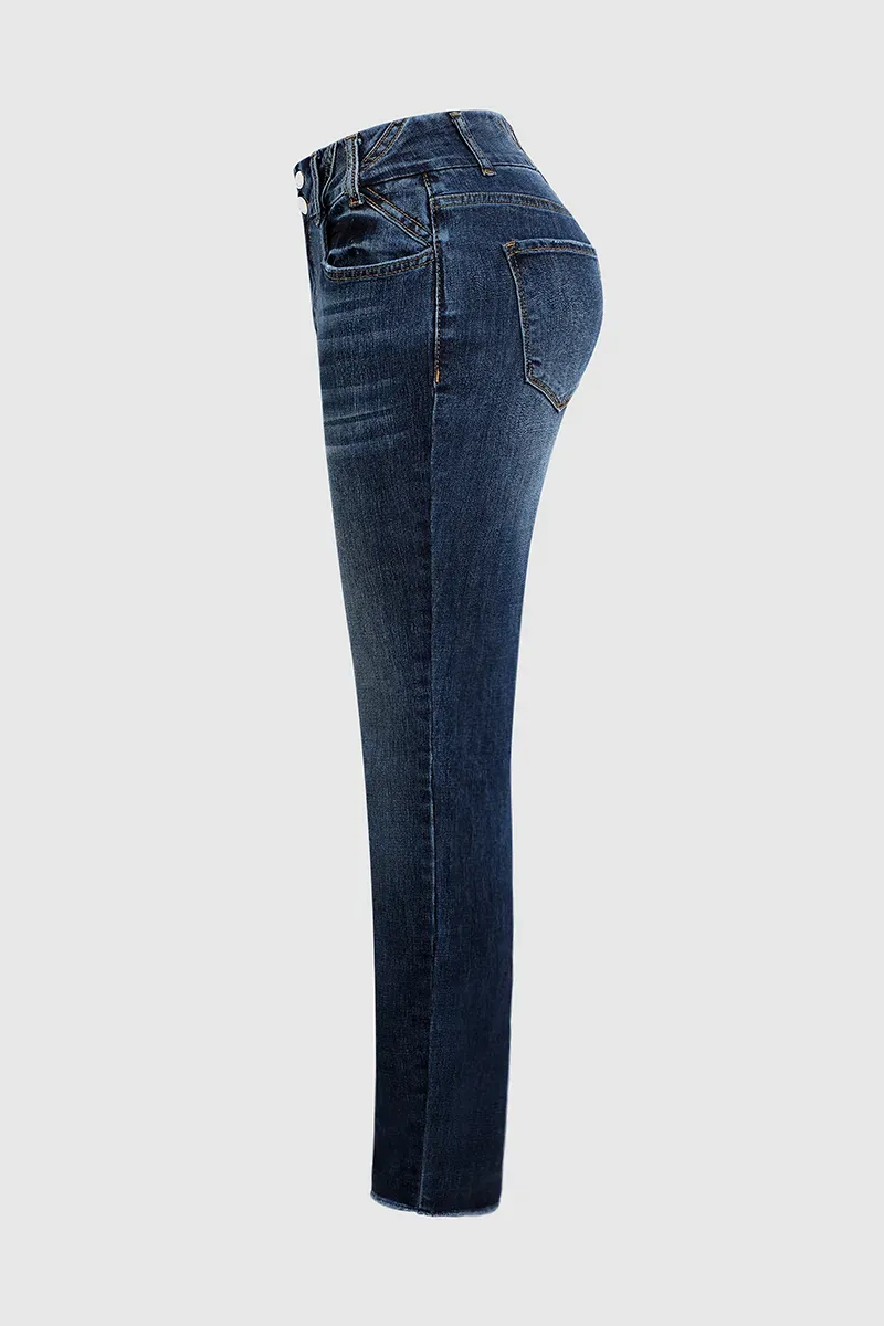 Raw Hem Button Up Mid Rise Skinny Jeans