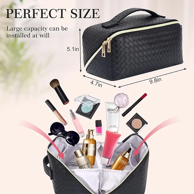 Women's Girls' Handbag Cosmetic Bag PU Leather Party Daily Holiday Zipper Large Capacity Waterproof Breathable Plaid Black White Pink