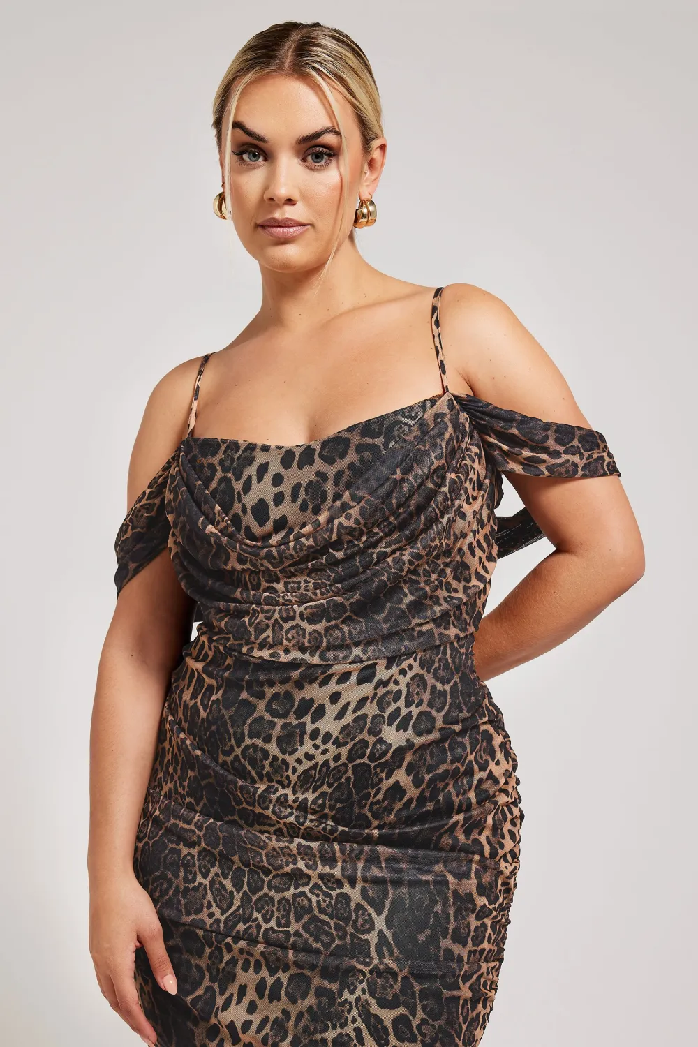 YOURS LONDON Curve Brown Leopard Print Cold Shoulder Dress