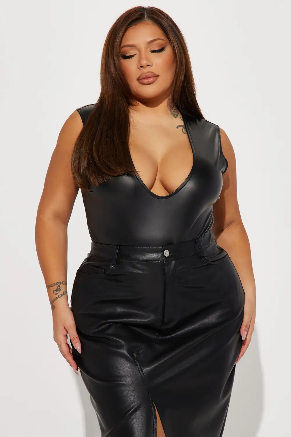 Not That Into You PU Bodysuit - Black