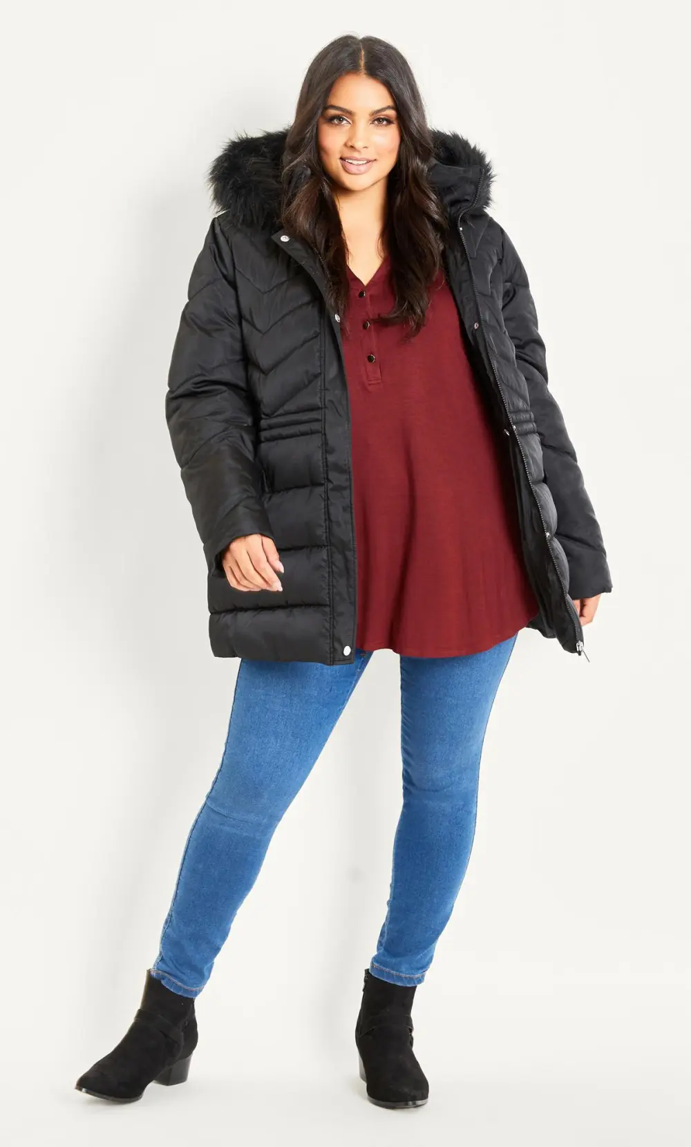 Evans Black Panelled Coat