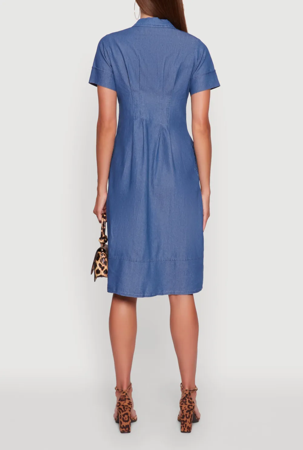 Solid Color Short Sleeved Lapel Dress