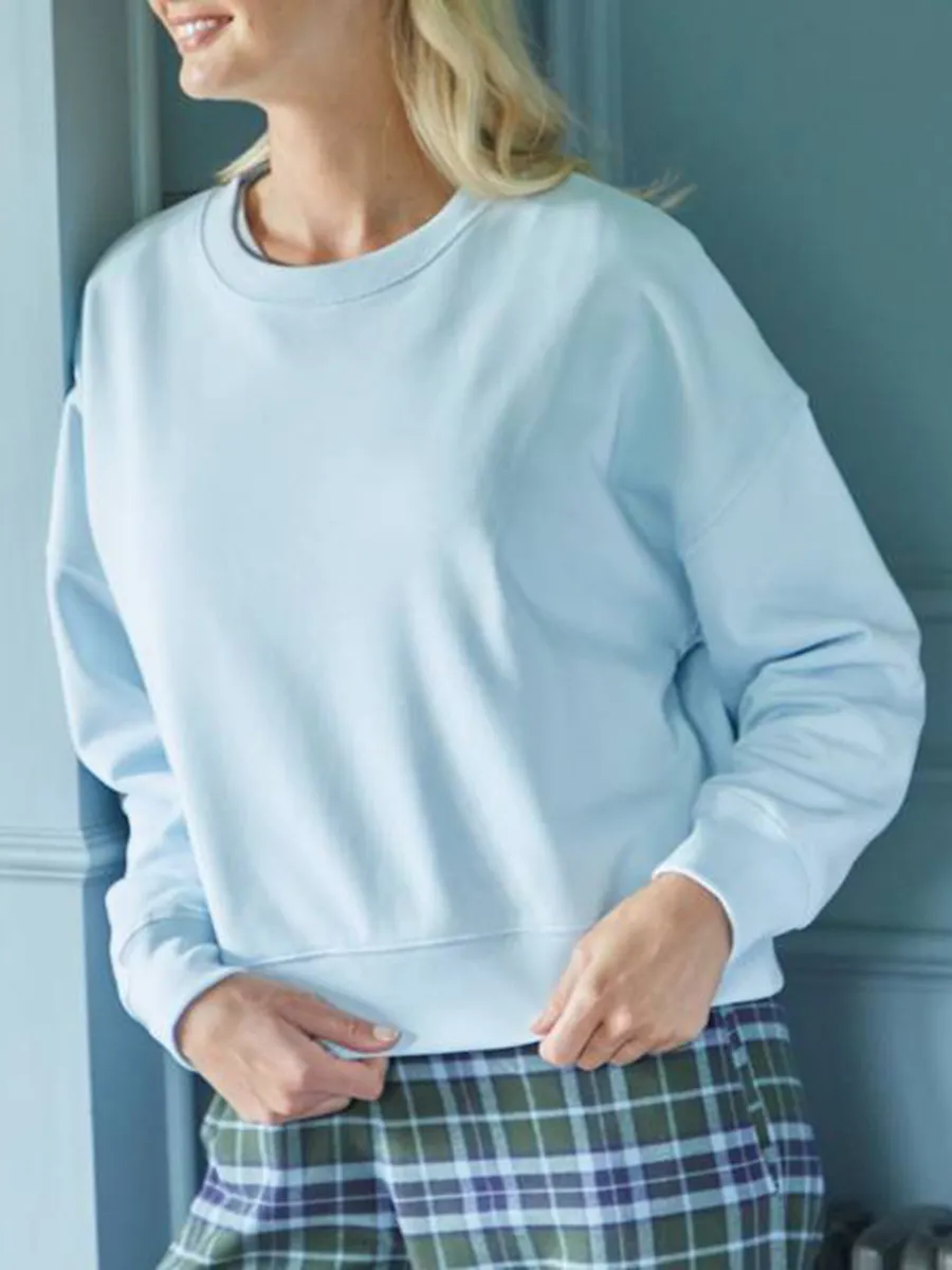 Casual Plain Dropped Shoulder Sweatshirt