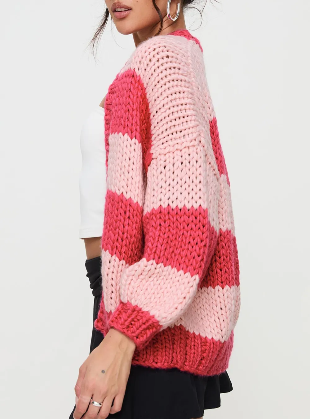 Balloon Sleeves Knit Cardigan Olive