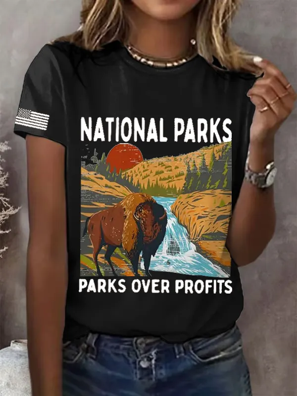 Women'S National Park Print Crew Neck T-Shirt