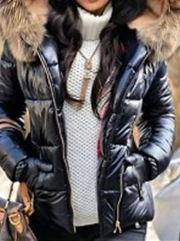 Women's Parka Waterproof Puffer Jacket Winter Thicken Heated Coat with Removable Fur Collar Fall Windproof Warm Casual Jacket with Pockets Long Sleeve Full Zip Black Silver Yellow