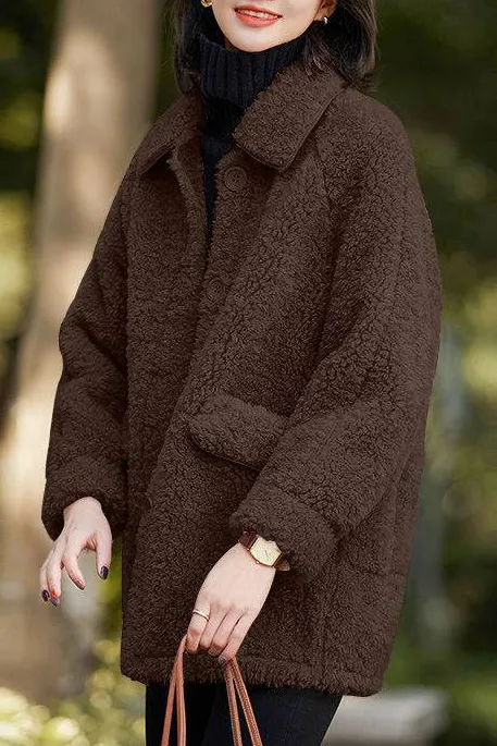 Faux Lamb Fleece Lapel Coat