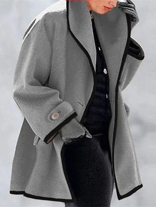 Women's Overcoat Winter Coat Long Pea Coat Ice Cream Lapel Trench Coat Fall Oversized Causal Outerwear Long Sleeve Rolled Collar Blue Purple Khaki L XL XXL 3XL 4XL