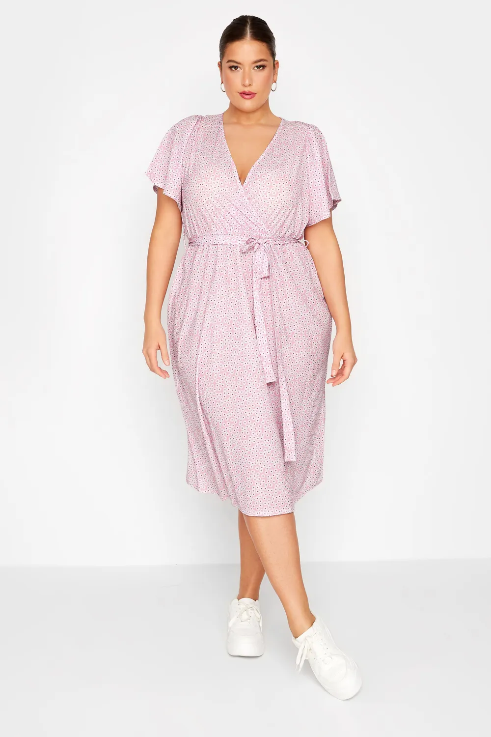 YOURS Curve Pink Ditsy Floral Print Wrap Dress