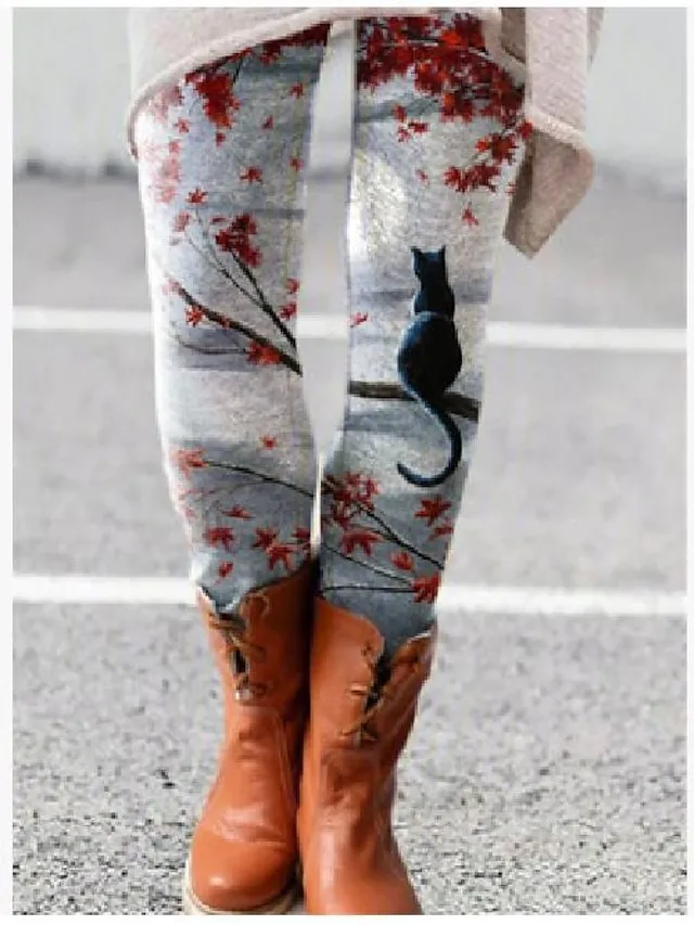 Women's Fleece Lined Leggings Warm Full Length Winter Leggings Print High Elasticity Mid Waist Fashion Designer Halloween Daily 1 2 S M Winter