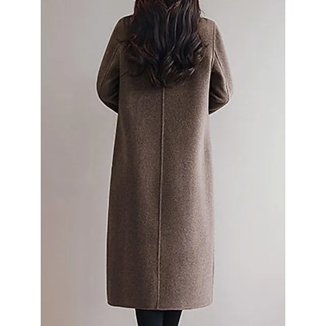 Women's Winter Coat Long Overcoat Double  Breasted Lapel Pea Coat Thermal Warm Windproof Trench Coat Stylish Contemporary Modern Jacket Long Sleeve with Pockets Black Yellow Red