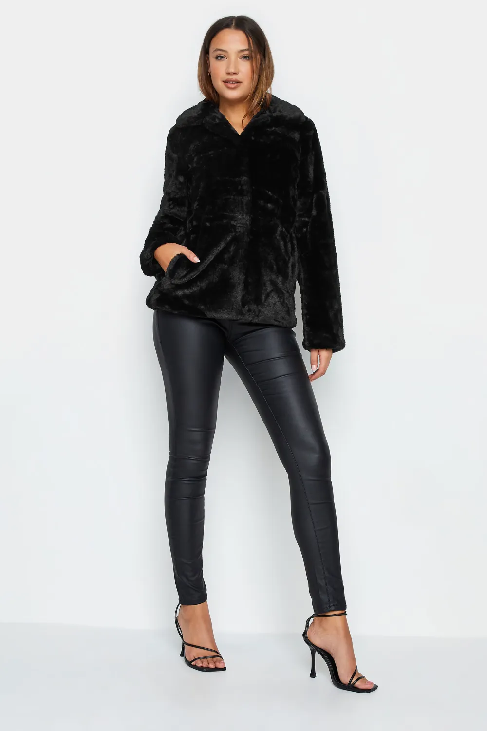 LTS Tall Black Faux Fur Coat
