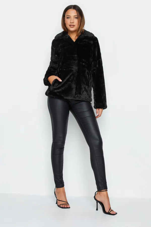 LTS Tall Black Faux Fur Coat
