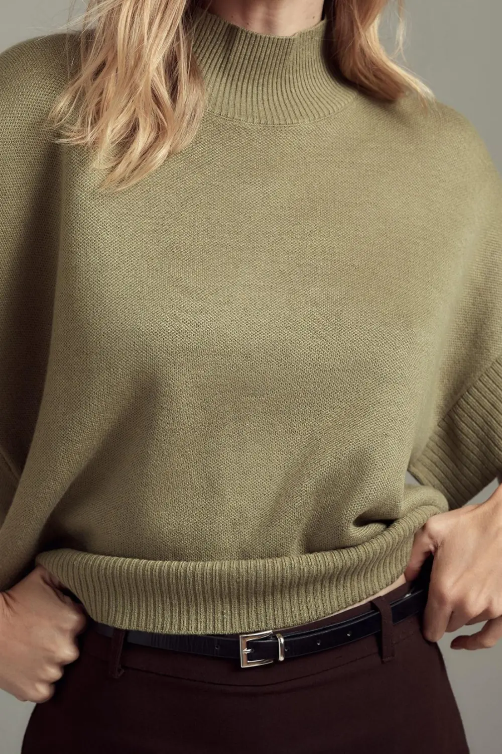 Mock-Neck Flared-Cap-Sleeve Sweater