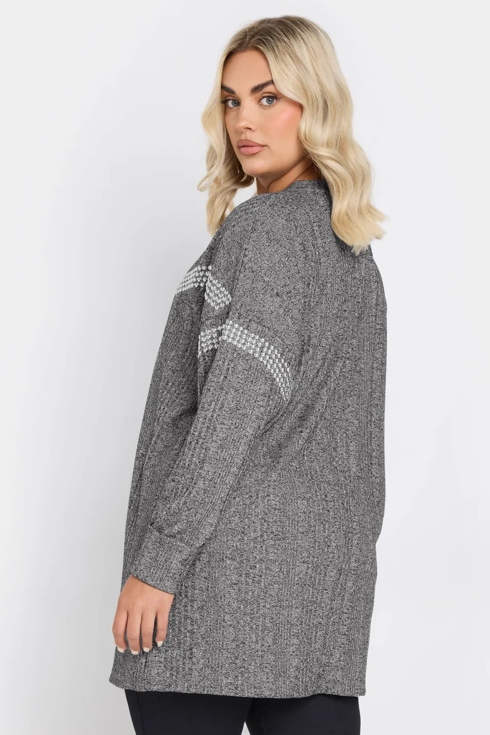 YOURS Curve Grey Ribbed Chevron Stud Jumper