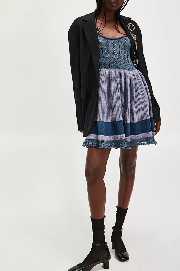 Knit Square Neck Tiered Mini Dress