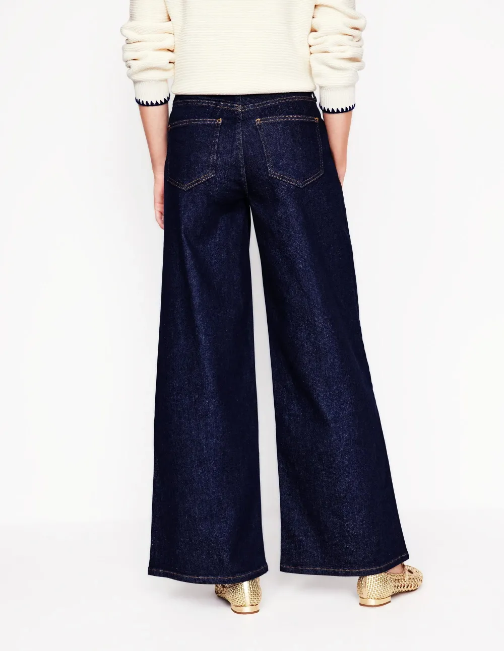 Dark Blue Cotton Wide-Leg Trousers