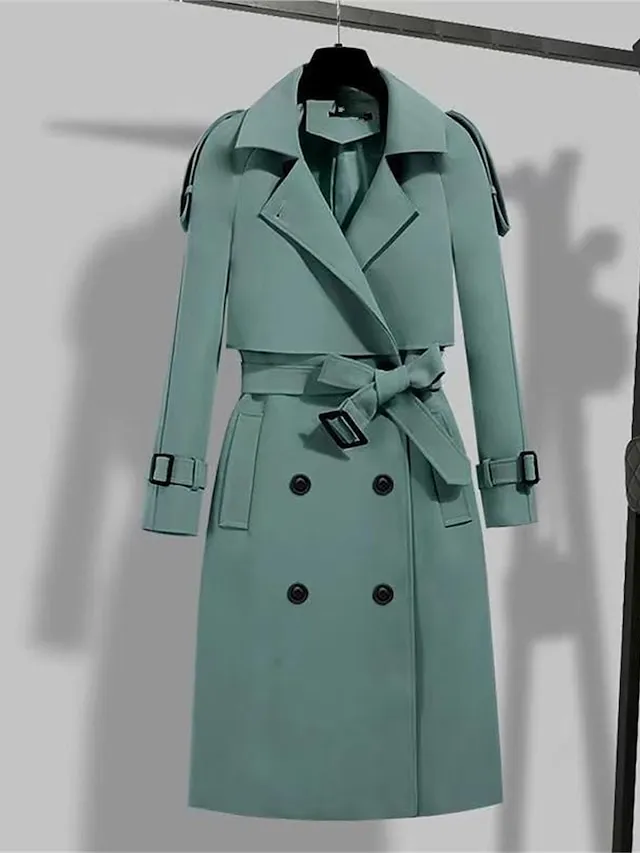 Women's Trench Coat Long Over Coat Fall Winter Coat with Belt Elegant Stylish Simple Minimalist Jacket Long Sleeve Bean Green Black khaki