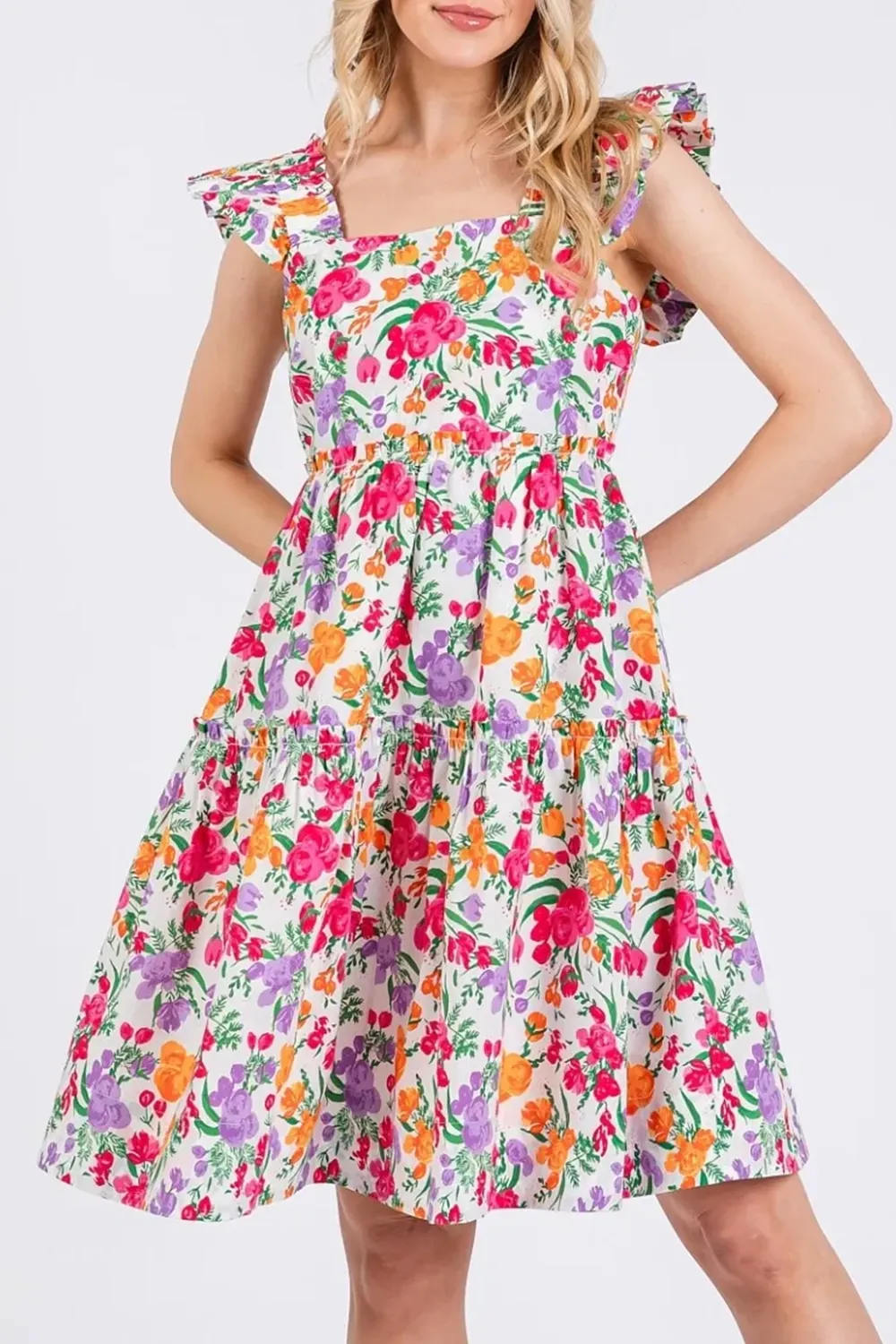 All-Match Temperament Square Neck Ivory Multl Dress