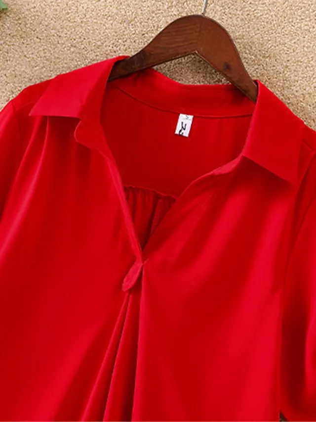 Women's Shirt Blouse Solid Color Black White Yellow Half Sleeve Work Daily Weekend Streetwear Casual Shirt Collar Regular Fit Spring Fall