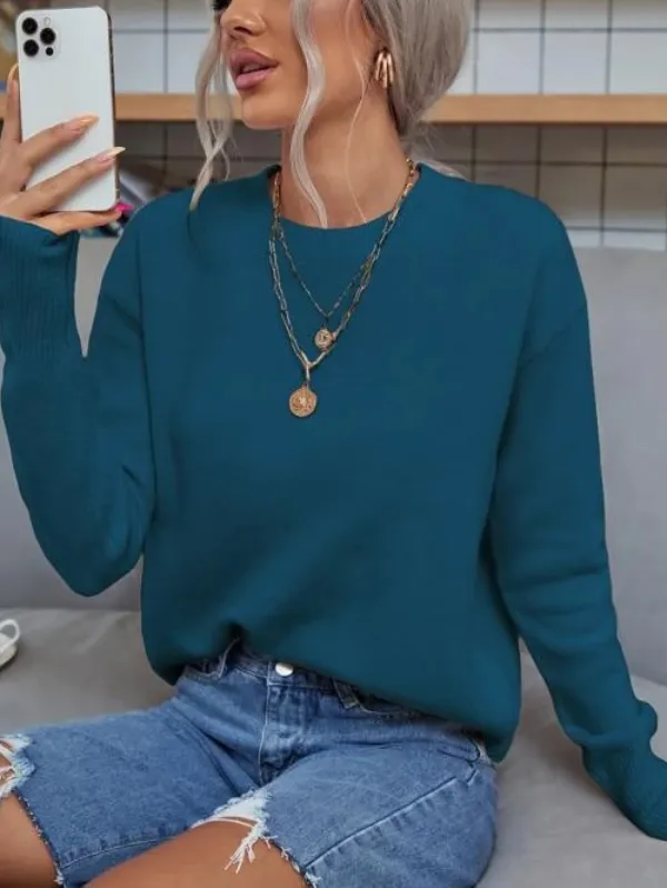 Solid Drop Shoulder Sweater