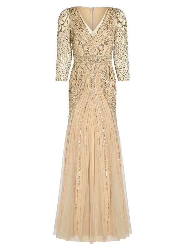 Mid-sleeve high-end lace elegant wedding ladies dress