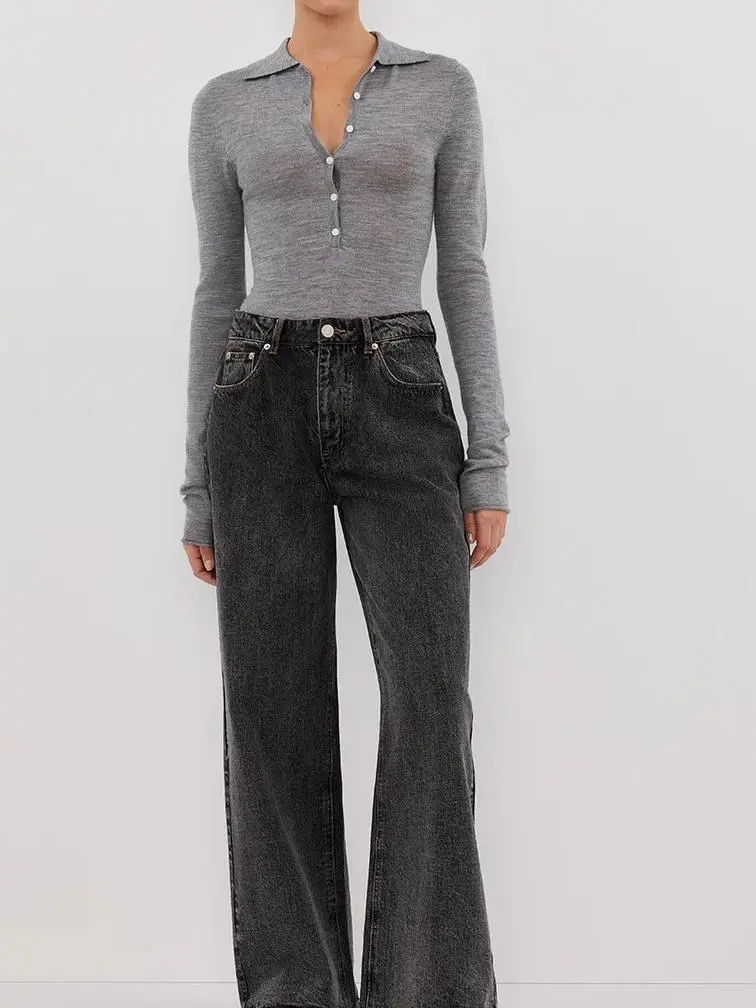 SILVER MARLE MERINO POLO TOP