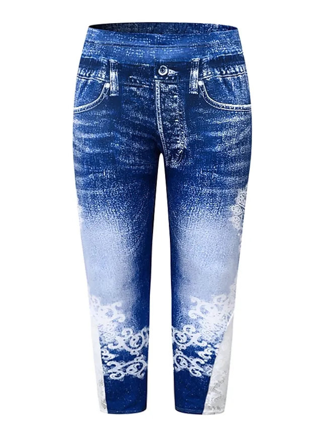 Women's Chinos Pants Trousers Leggings Full Length Faux Denim Lace Pocket Micro-elastic Streetwear Casual Daily Going out Black Pink L XL Fall Winter