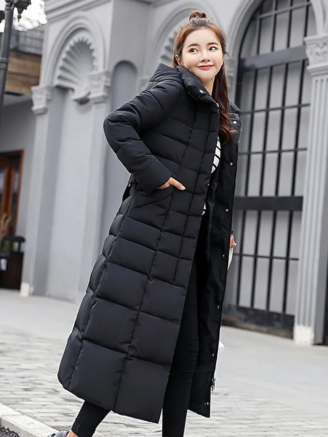 Women's Winter Jacket Puffer Jacket Hoodie Jacket Outdoor Street Daily Winter Fall Long Coat Regular Fit Windproof Warm Sports Streetwear Casual Jacket Long Sleeve Solid Color Rust Red caramel