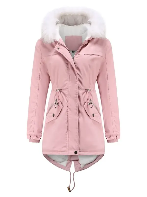 Women's Parka Puffer Coat Thermal Warm Winter Coat Windproof Heated Coat with Fur Collar Fall Zip up Drawstring Fleece Jacket with Pockets Outerwear Pink Black Pink Mid-Length