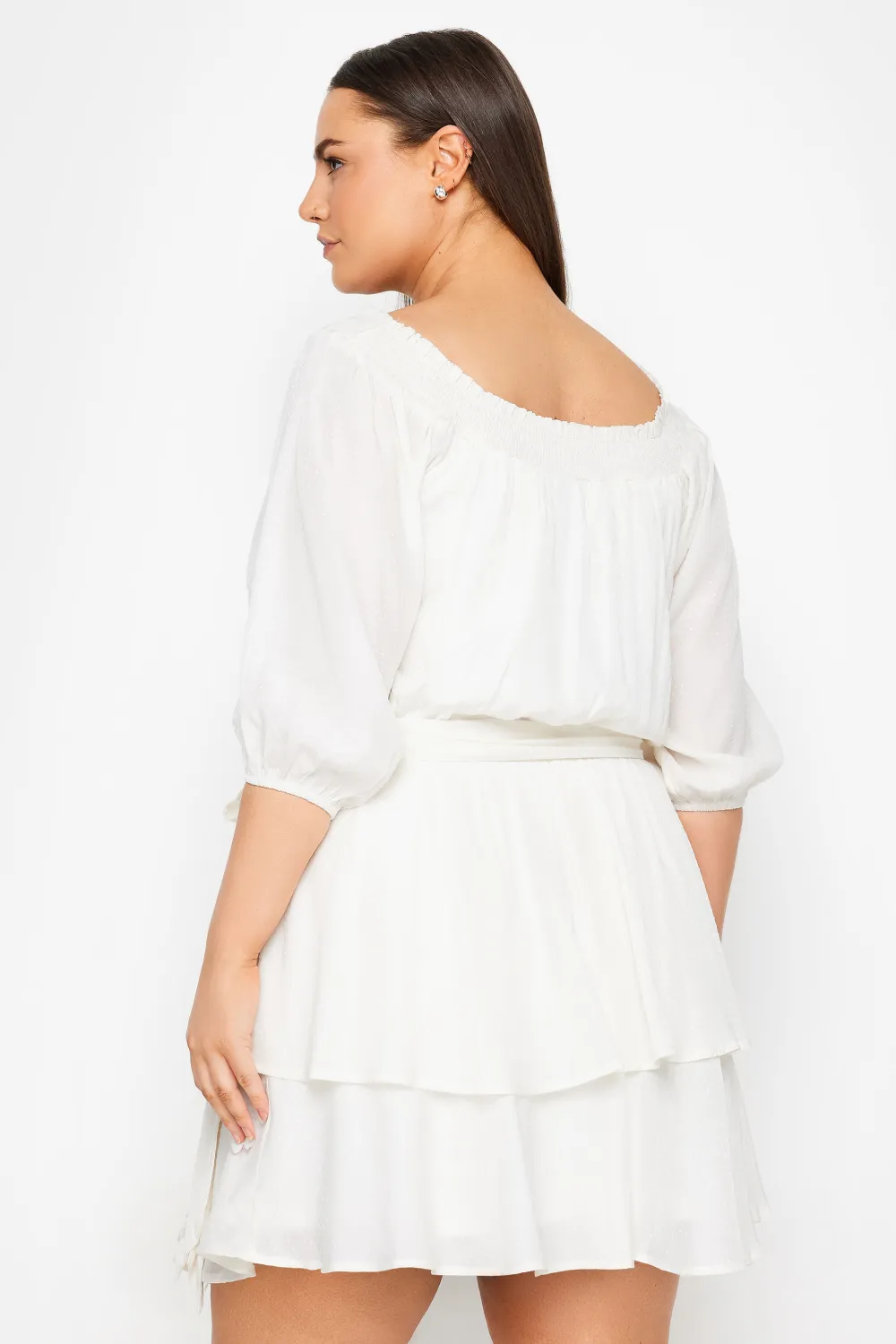 Evans White Bardot Ruffle Mini Dress